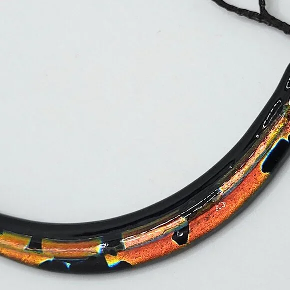Curved Dichroic Fused Glass Pendant Gauze Double Strand Necklace 17" Signed TB - Picture 8 of 12